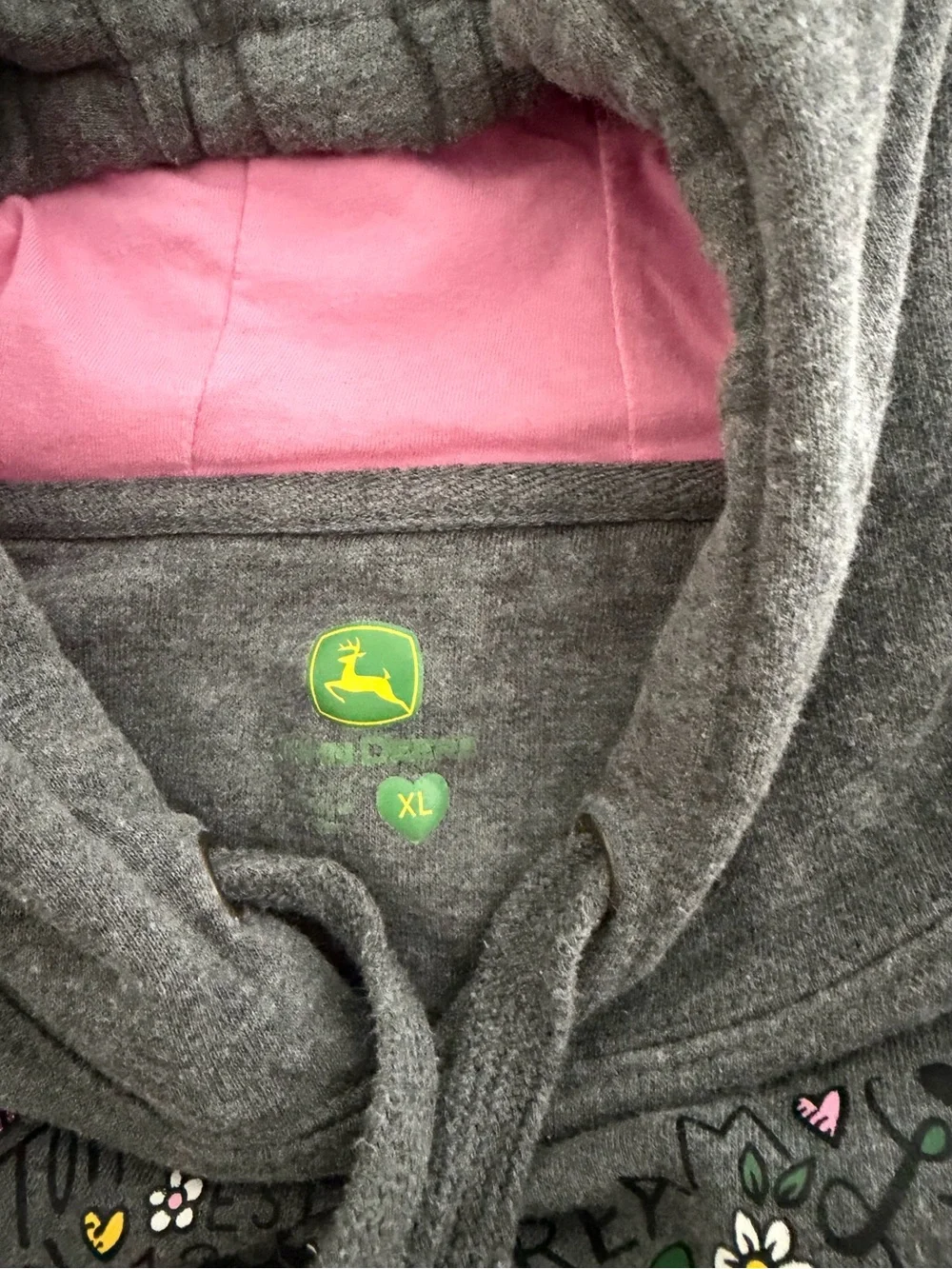 John Deere Gray Hoodie with Colorful Heart Graphic - Picture 2 of 6